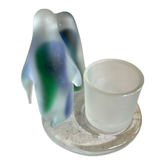 PartyLite Vintage Frosted Glass Nothern Lights Penguins Votive Candle Holder - Picture 6 of 9